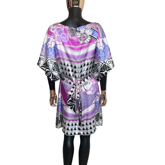 BCBGMAXAZRIA Purple Scarf Print Belted Mini Dress Large NWT $240 - Picture 4 of 11